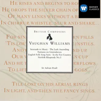 Vaughan Williams: Serenade to Music, The Lark Ascending, Fantasia on Greensleeves, English Folk Song Suite, In the Fen Country & Northfolk Rhapsody No. 1 by Sir Adrian Boult, London Philharmonic Orchestra, London Symphony Orchestra & Philharmonia Orchestra album reviews, ratings, credits