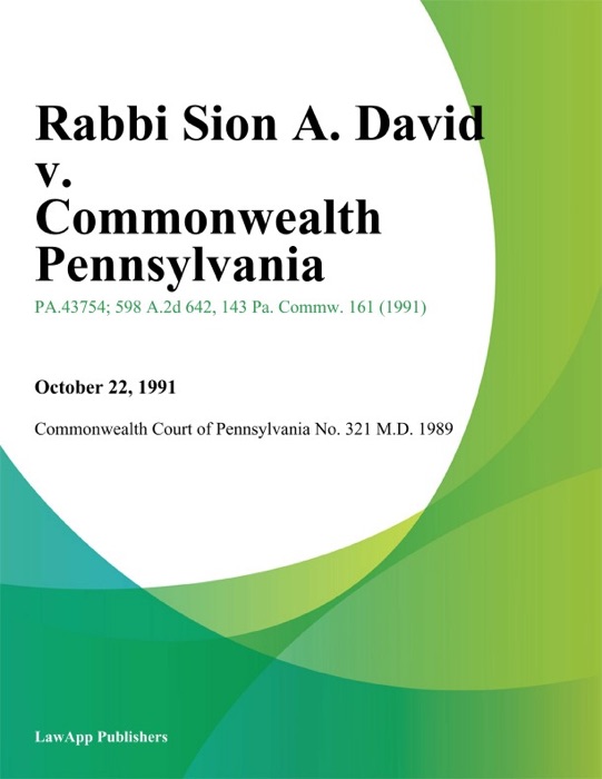 Rabbi Sion A. David v. Commonwealth Pennsylvania