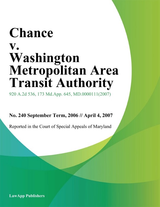 Chance v. Washington Metropolitan Area Transit Authority