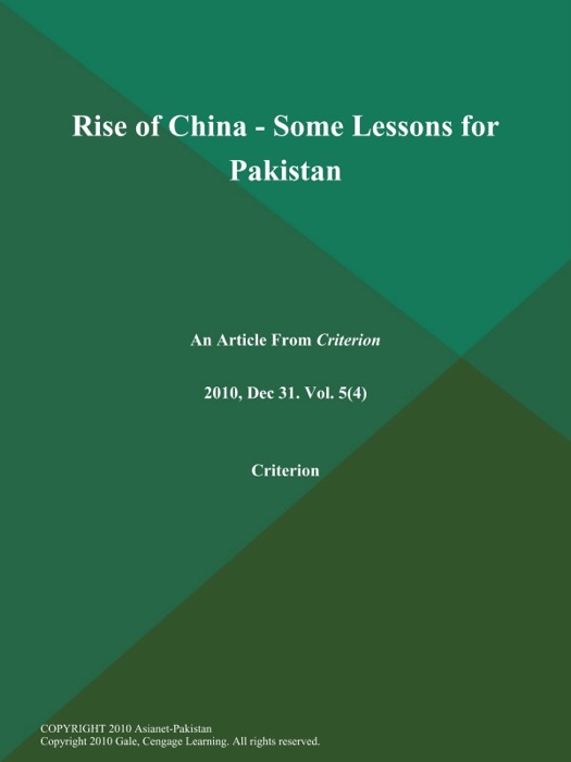 Rise of China - Some Lessons for Pakistan
