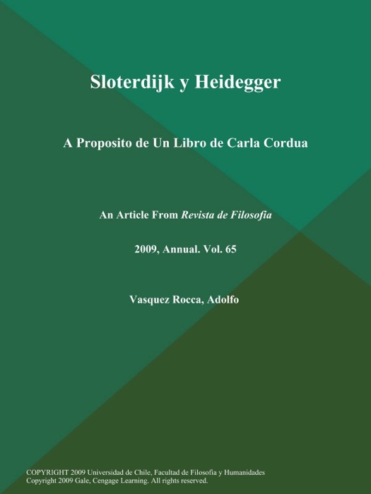 Sloterdijk y Heidegger: A Proposito de Un Libro de Carla Cordua