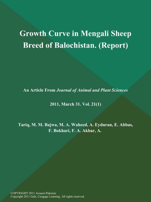 Growth Curve in Mengali Sheep Breed of Balochistan (Report)