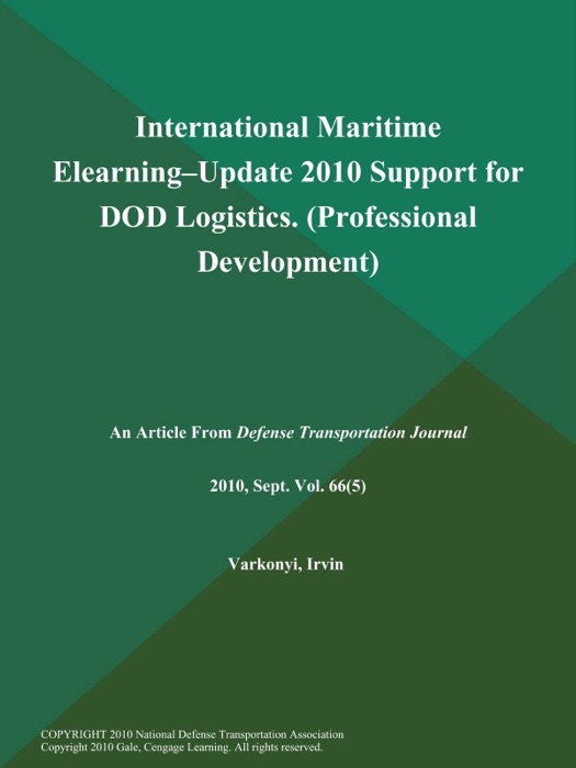 International Maritime Elearning--Update 2010 Support for DOD Logistics (Professional DEVELOPMENT)