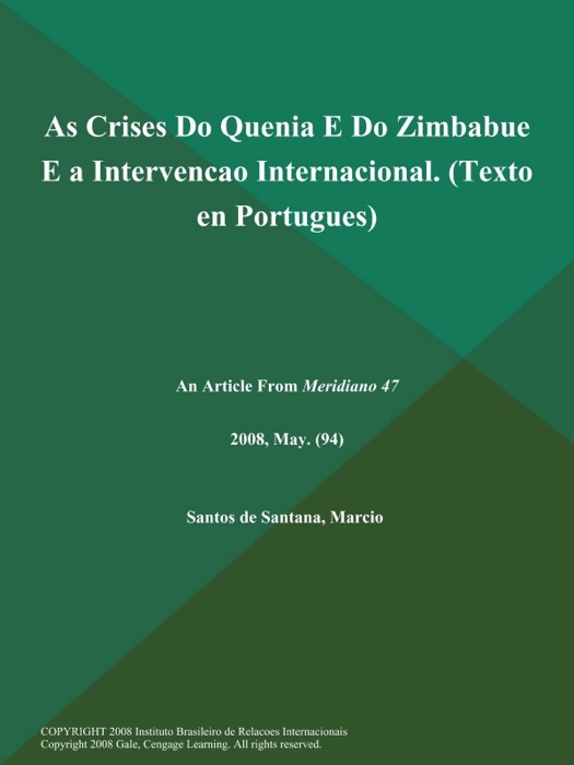 As Crises Do Quenia E Do Zimbabue E a Intervencao Internacional (Texto en Portugues)