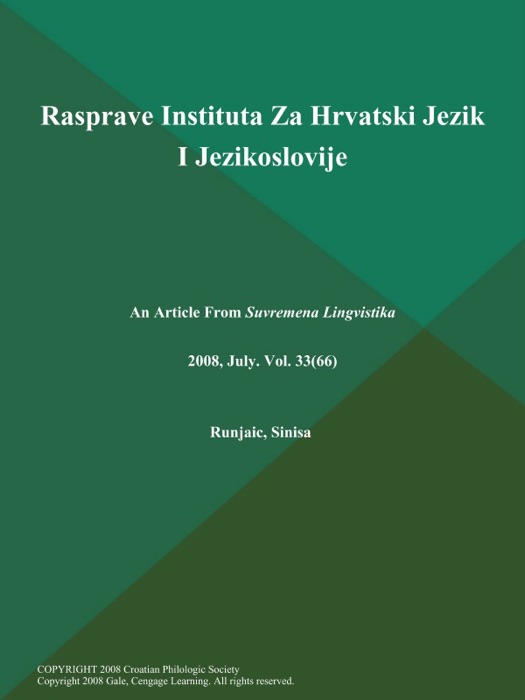 Rasprave Instituta Za Hrvatski Jezik I Jezikoslovije