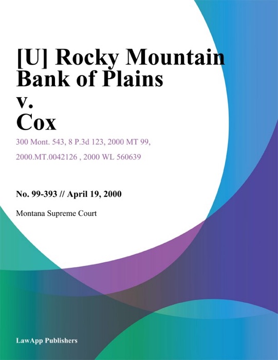 Rocky Mountain Bank of Plains v. Cox