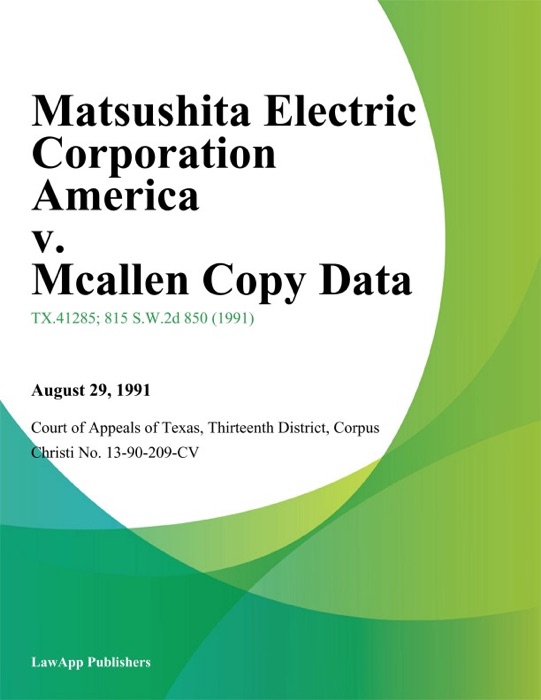 Matsushita Electric Corporation America v. Mcallen Copy Data