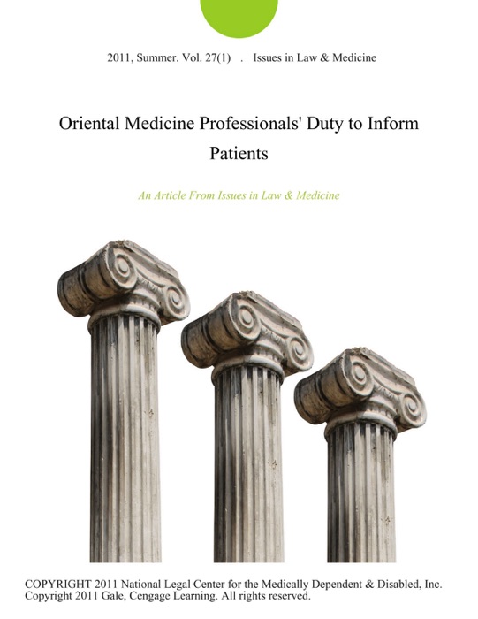 Oriental Medicine Professionals' Duty to Inform Patients.