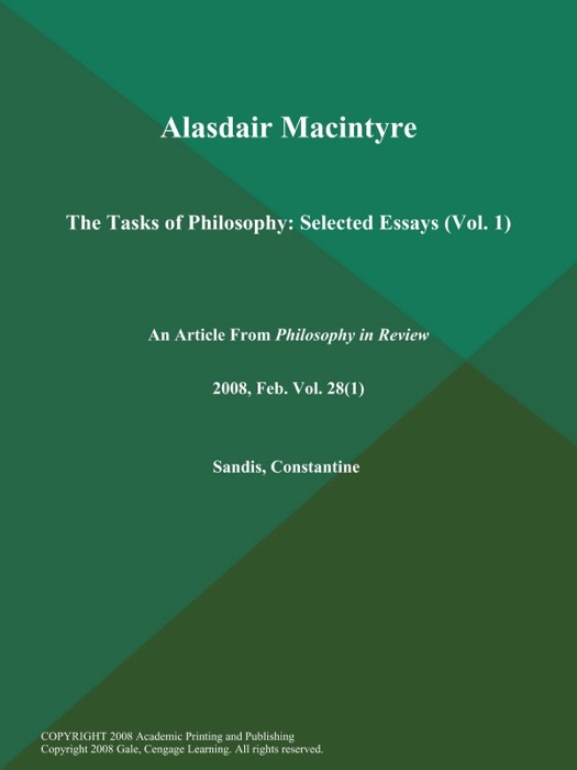 Alasdair Macintyre: The Tasks of Philosophy: Selected Essays (Vol. 1)