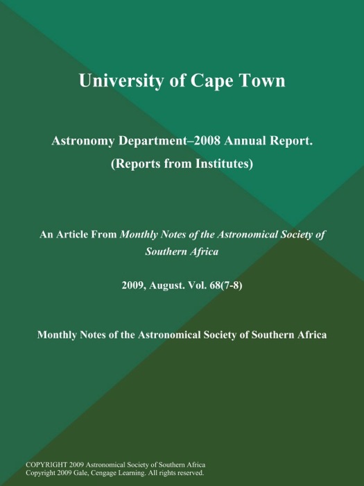 University of Cape Town: Astronomy Department--2008 Annual Report (Reports from Institutes)