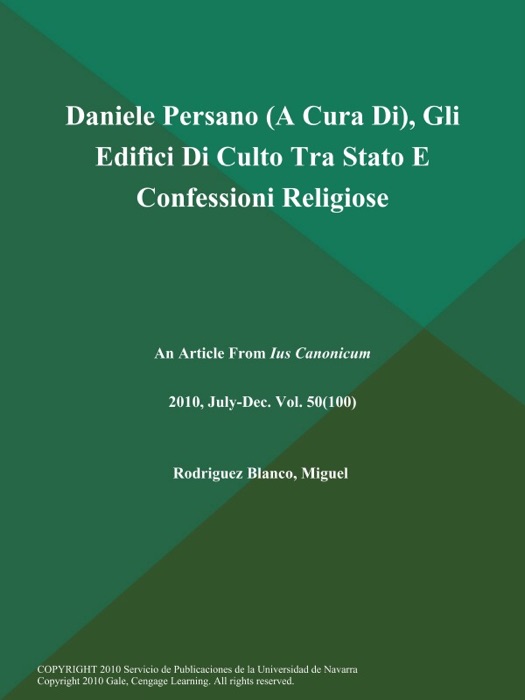 Daniele Persano (A Cura Di), Gli Edifici Di Culto Tra Stato E Confessioni Religiose