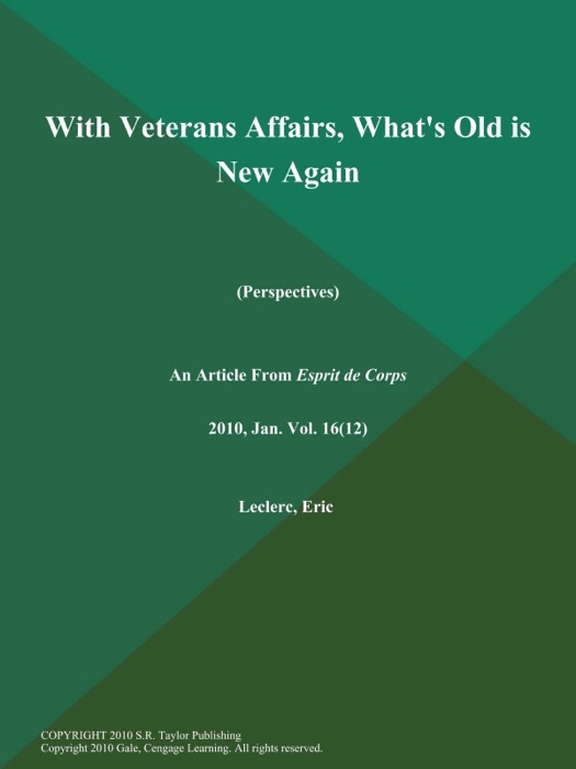 With Veterans Affairs, What's Old is New Again (Perspectives)