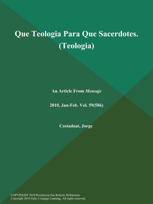 Que Teologia Para Que Sacerdotes (Teologia)