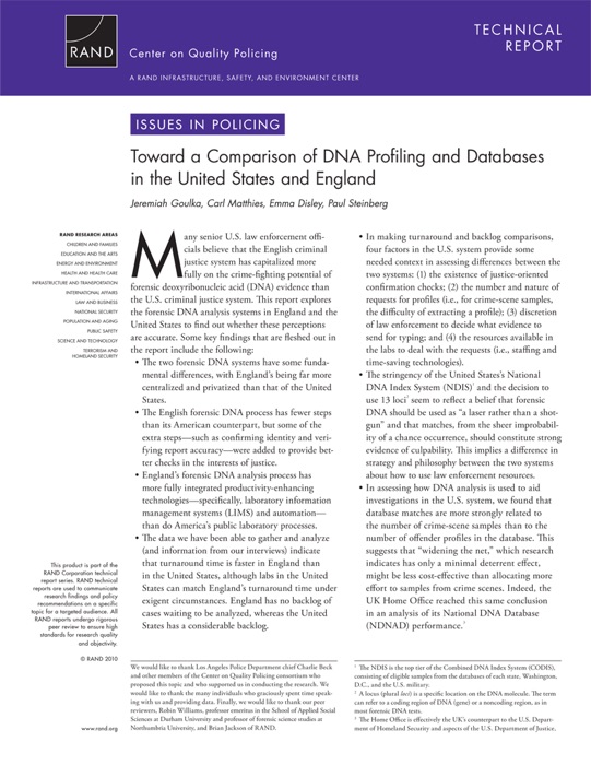 Toward a Comparison of DNA Profiling and Databases in the United States and England