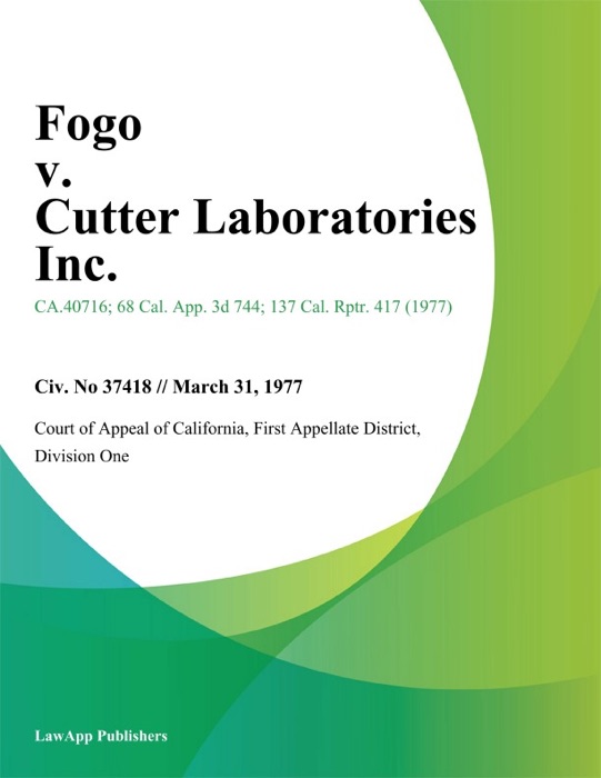 Fogo v. Cutter Laboratories Inc.