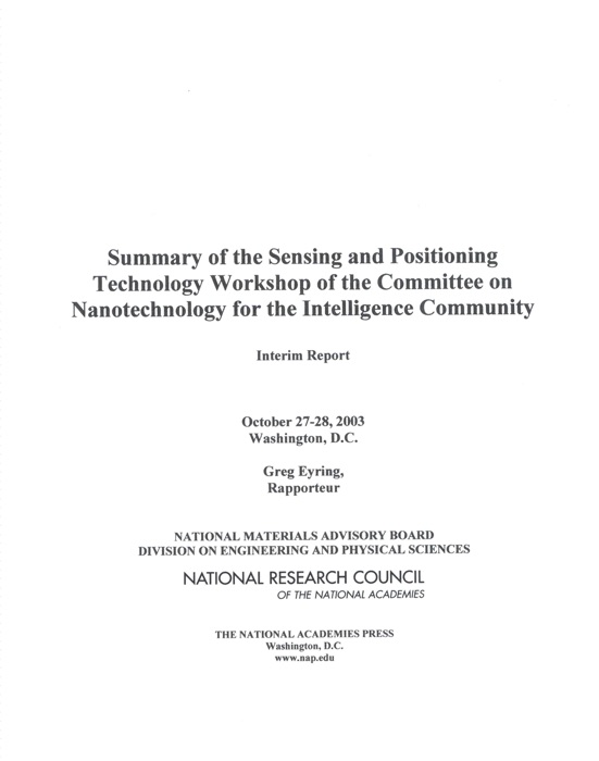 Summary of the Sensing and Positioning Technology Workshop of the Committee on Nanotechnology for the Intelligence Community