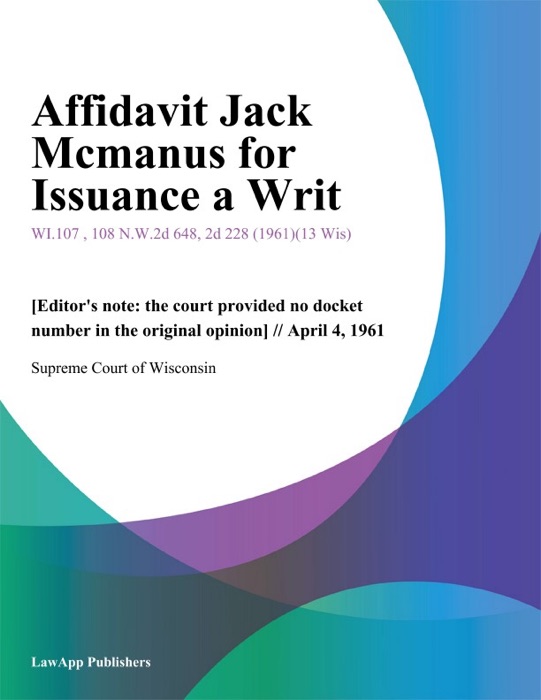 Affidavit Jack Mcmanus for Issuance a Writ