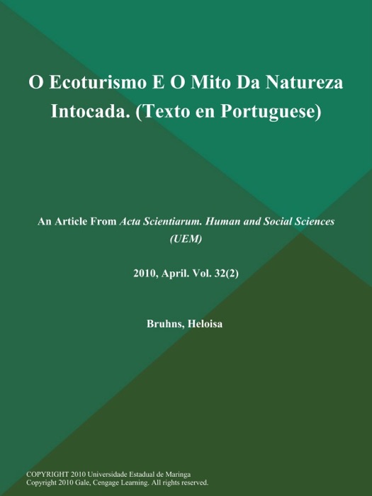 O Ecoturismo E O Mito Da Natureza Intocada (Texto en Portuguese)
