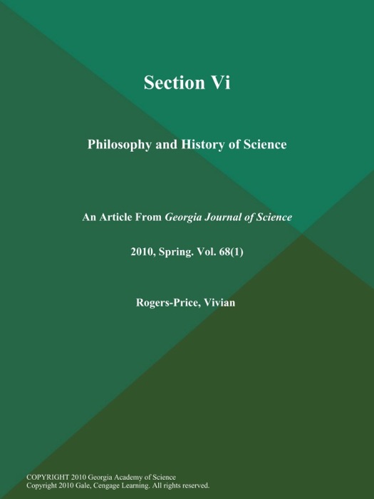 Section Vi: Philosophy and History of Science