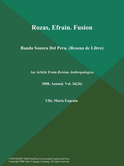 Rozas, Efrain. Fusion: Banda Sonora Del Peru (Resena de Libro)