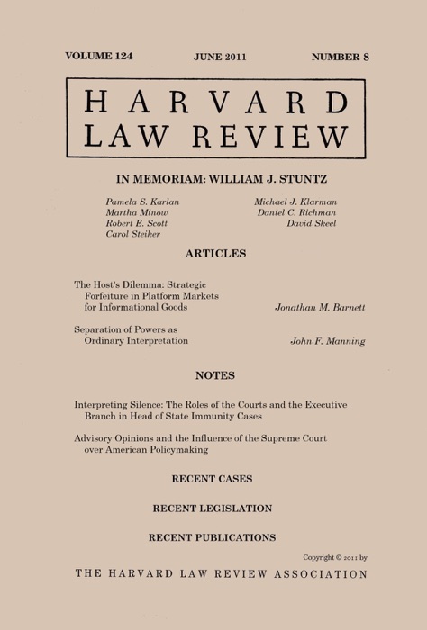 Harvard Law Review: Volume 124, Number 8 ...