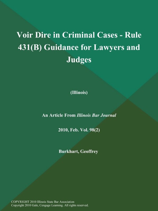 Voir Dire in Criminal Cases - Rule 431(B) Guidance for Lawyers and Judges (Illinois)