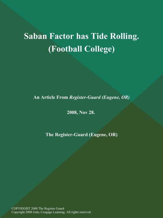 Saban Factor has Tide Rolling (Football College)