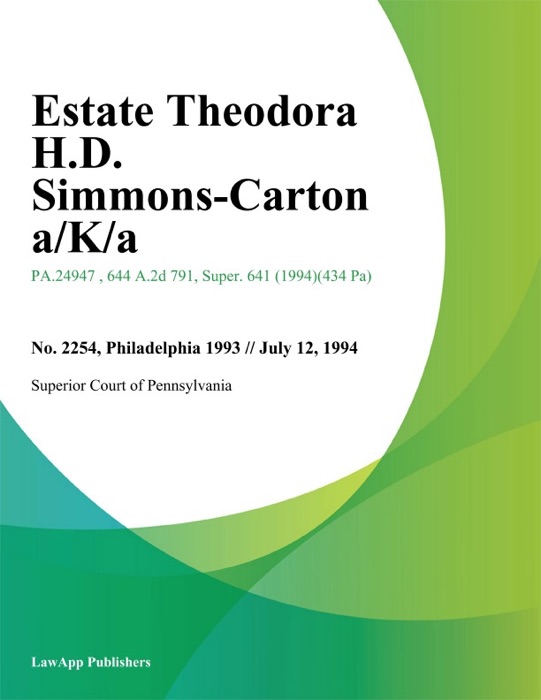 Estate Theodora H.D. Simmons-Carton a/K/a