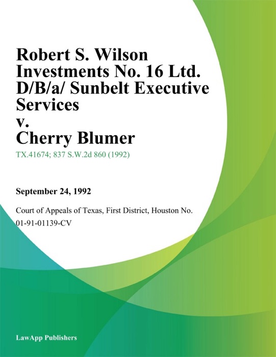 Robert S. Wilson Investments No. 16 Ltd. D/B/A/ Sunbelt Executive Services v. Cherry Blumer