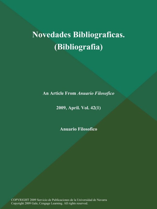Novedades Bibliograficas (Bibliografia)