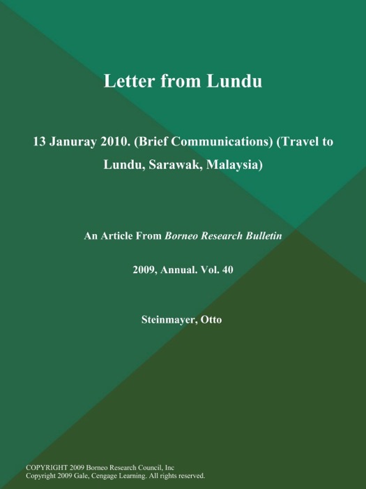 Letter from Lundu: 13 Januray 2010 (Brief Communications) (Travel to Lundu, Sarawak, Malaysia)