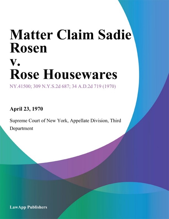 Matter Claim Sadie Rosen v. Rose Housewares