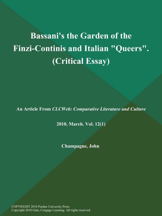 Bassani's the Garden of the Finzi-Continis and Italian 