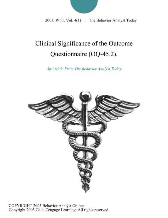 Clinical Significance of the Outcome Questionnaire (OQ-45.2).