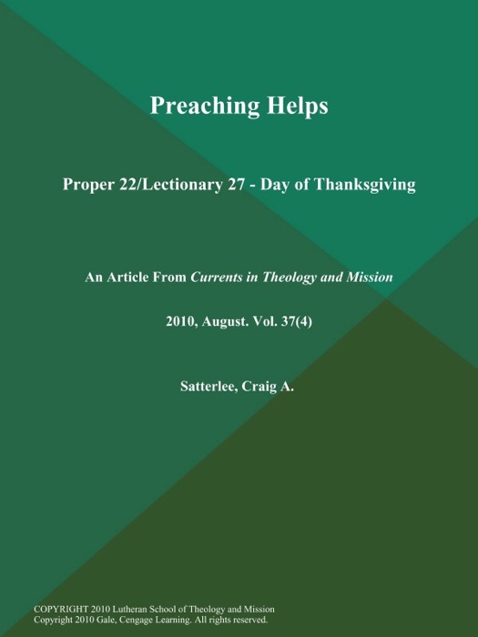 Preaching Helps: Proper 22/Lectionary 27 - Day of Thanksgiving