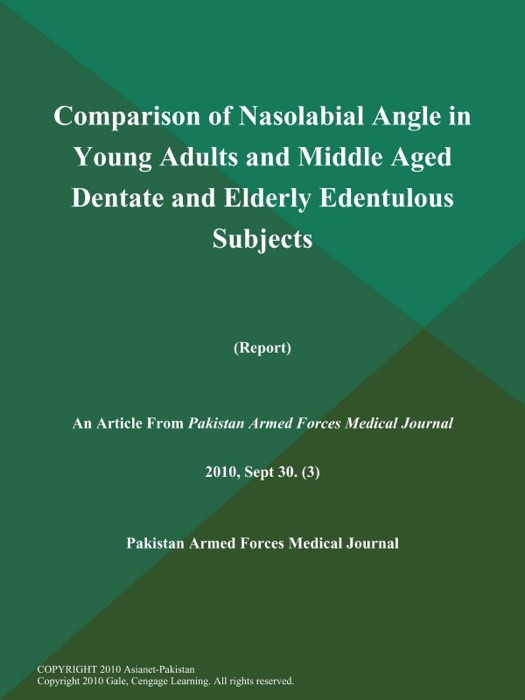 Comparison of Nasolabial Angle in Young Adults and Middle Aged Dentate and Elderly Edentulous Subjects (Report)