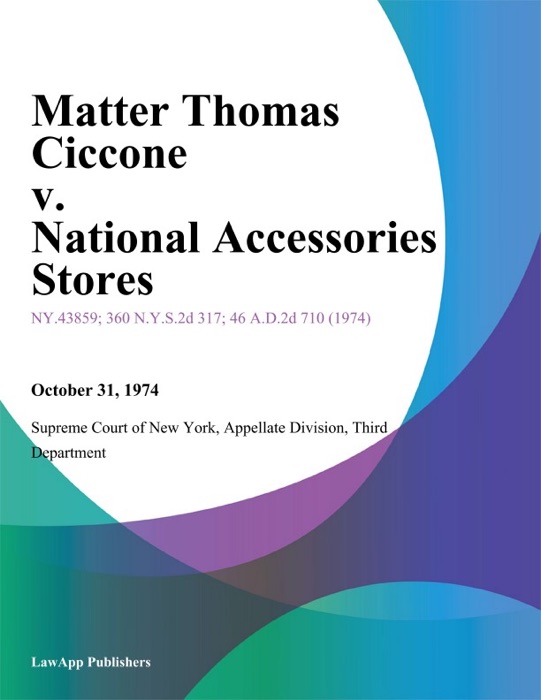 Matter Thomas Ciccone v. National Accessories Stores
