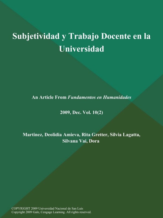 Subjetividad y Trabajo Docente en la Universidad