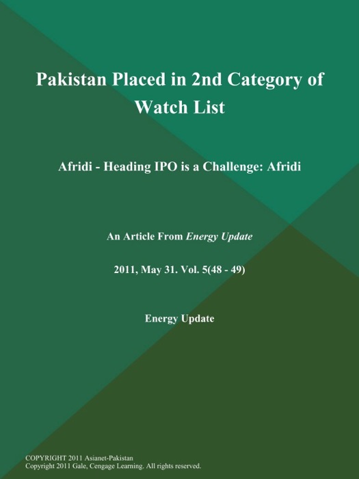 Pakistan Placed in 2nd Category of Watch List: Afridi - Heading IPO is a Challenge: Afridi