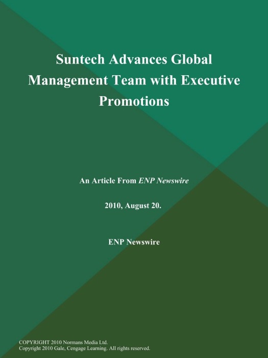 Suntech Advances Global Management Team with Executive Promotions