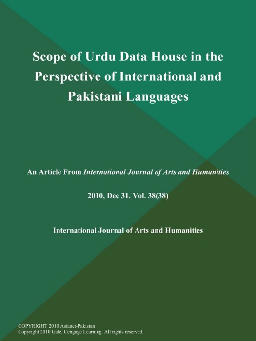 Scope of Urdu Data House in the Perspective of International and Pakistani Languages