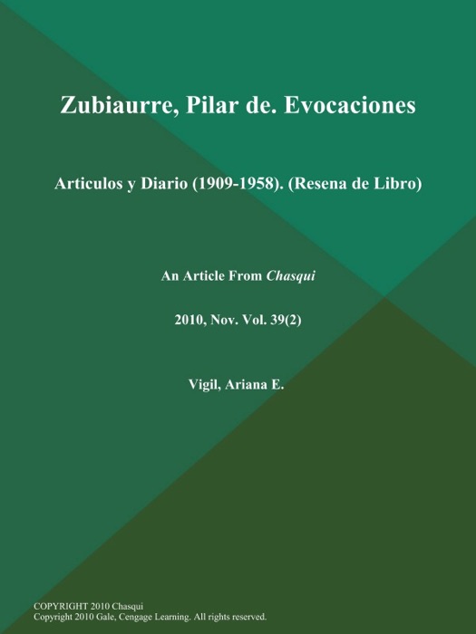 Zubiaurre, Pilar de. Evocaciones: Articulos y Diario (1909-1958) (Resena de Libro)