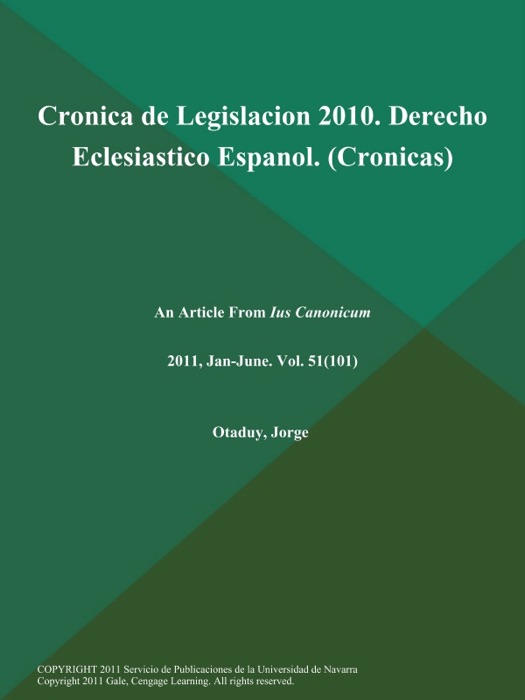 Cronica de Legislacion 2010. Derecho Eclesiastico Espanol (Cronicas)
