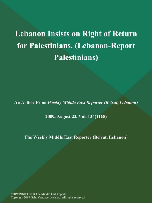 Lebanon Insists on Right of Return for Palestinians (Lebanon-Report: Palestinians)