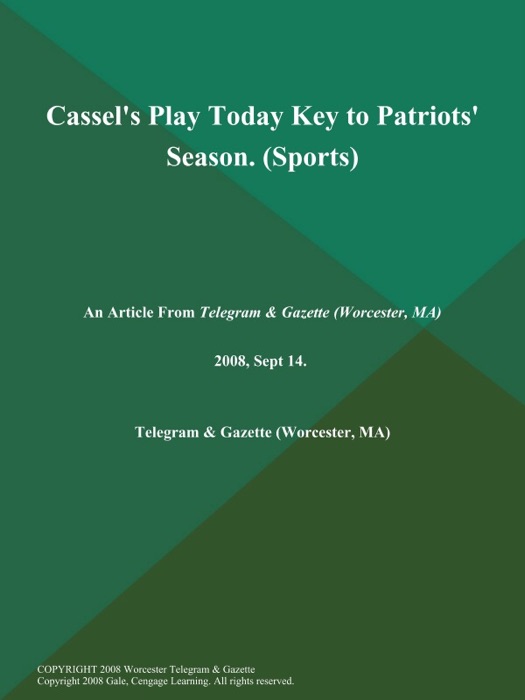 Cassel's Play Today Key to Patriots' Season (Sports)