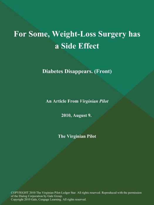 For Some, Weight-Loss Surgery has a Side Effect: Diabetes Disappears (Front)