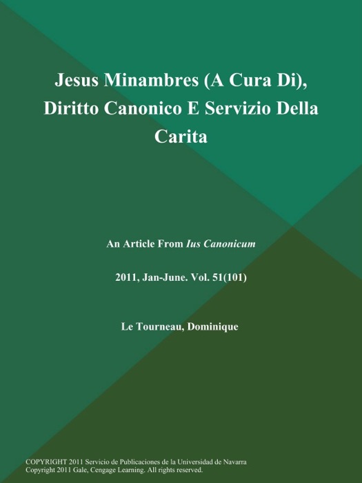 Jesus Minambres (A Cura Di), Diritto Canonico E Servizio Della Carita