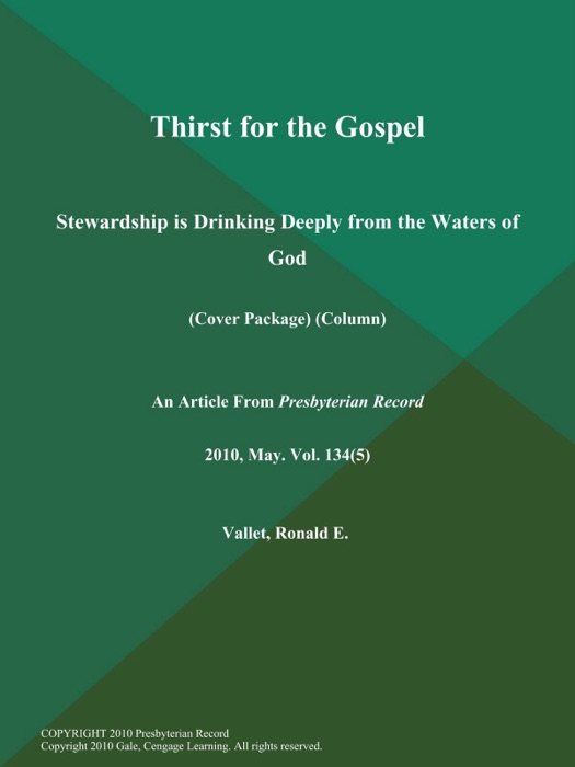 Thirst for the Gospel: Stewardship is Drinking Deeply from the Waters of God (Cover Package) (Column)