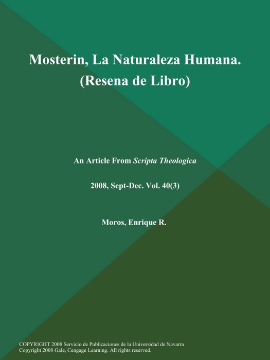 Mosterin, La Naturaleza Humana (Resena de Libro)