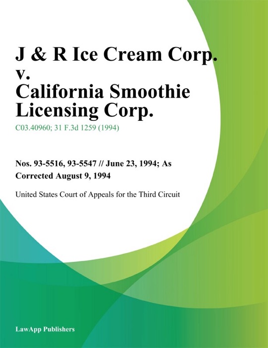 J & R Ice Cream Corp. V. California Smoothie Licensing Corp.